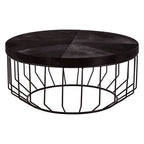 Black and Silver Hair-On-Hide Top Round Coffee Table with Black Frame, Kensington Townhouse