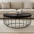 Black and Silver Hair-On-Hide Top Round Coffee Table with Black Frame, Kensington Townhouse