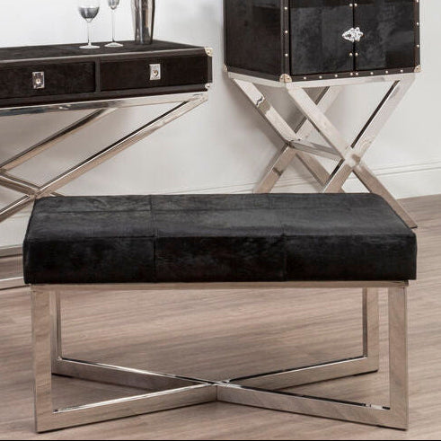 Black Hair on Leather Leather Bench | Kensington Townhouse