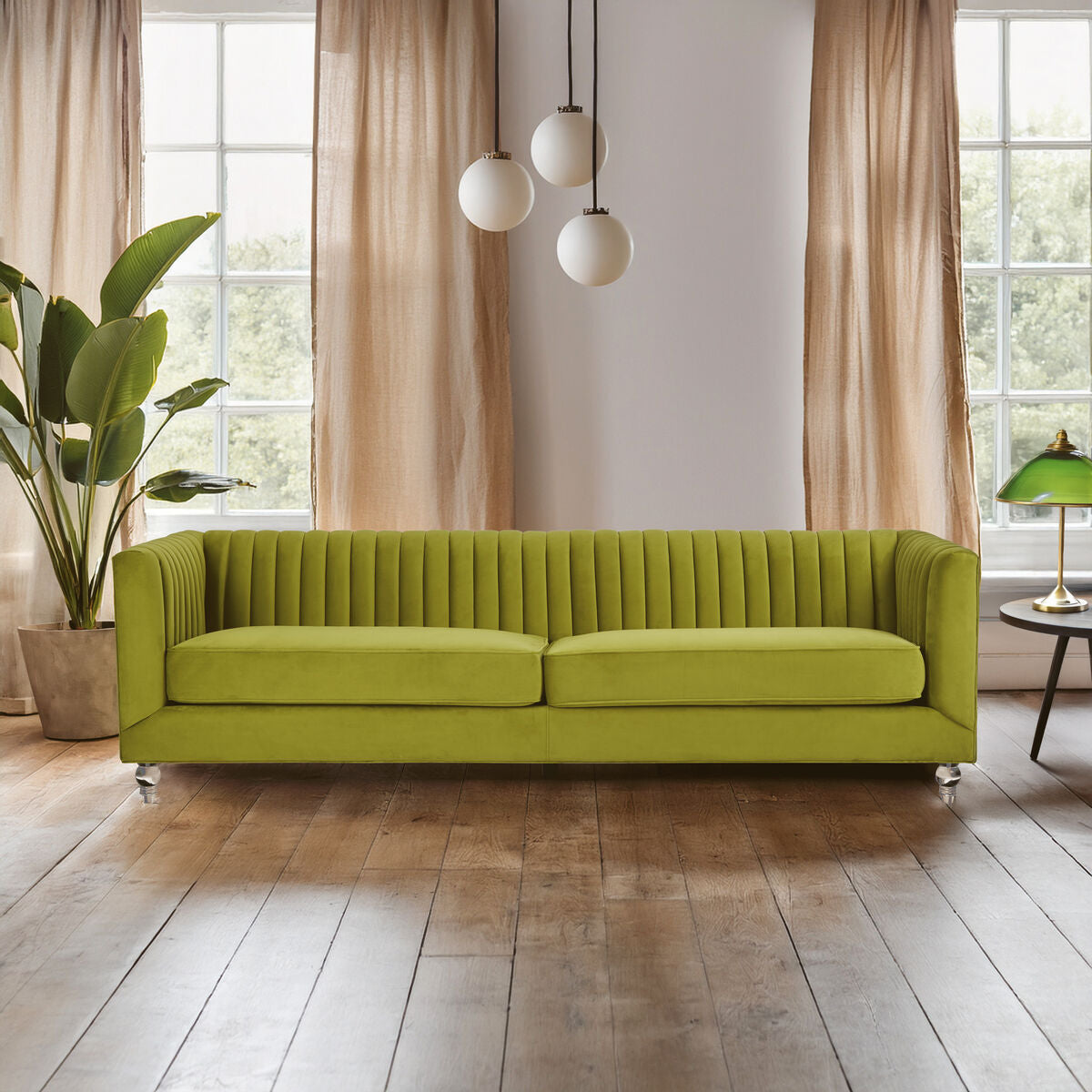 3 Seater Green Velvet Sofa, Brasa