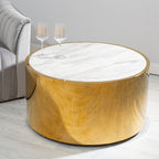 White Marble Effect Top Round Coffee Table with Gold Steel Frame | Carlox