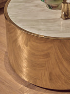 White Marble Effect Top Round Coffee Table with Gold Steel Frame | Carlox