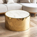 White Marble Effect Top Round Coffee Table with Gold Steel Frame | Carlox
