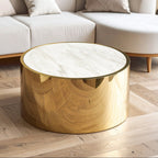 White Marble Effect Top Round Coffee Table with Gold Steel Frame | Carlox