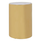 White Marble Effect Round Side Table with Gold Finish Metallic Base | Carlox