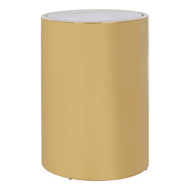 White Marble Effect Round Side Table with Gold Finish Metallic Base | Carlox