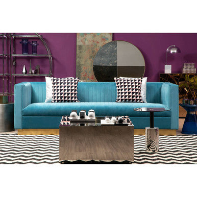 Black Tempered Glass Top Coffee Table with Silver Square Chrome Finish Frame | Carlox