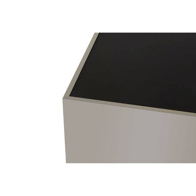 Black Tempered Glass Top Coffee Table with Silver Square Chrome Finish Frame | Carlox