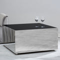Black Tempered Glass Top Coffee Table with Silver Square Chrome Finish Frame | Carlox
