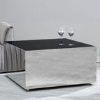 Black Tempered Glass Top Coffee Table with Silver Square Chrome Finish Frame | Carlox