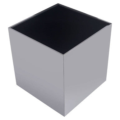 Black Tempered Glass Top Side Table with Silver Square Chrome Finish Frame | Carlox