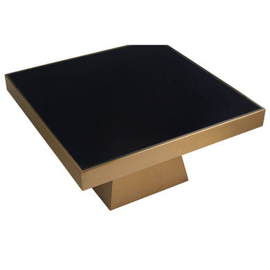 Black Tempered Glass Coffee Table with Gold Square Finish Stainless Steel Base | Carlox