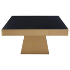 Black Tempered Glass Coffee Table with Gold Square Finish Stainless Steel Base | Carlox