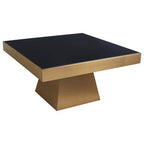 Black Tempered Glass Coffee Table with Gold Square Finish Stainless Steel Base | Carlox