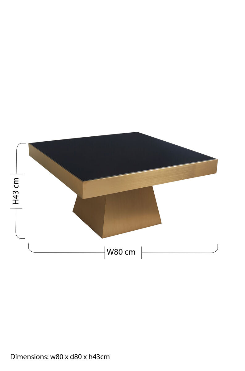 Black Tempered Glass Coffee Table with Gold Square Finish Stainless Steel Base | Carlox
