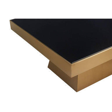 Black Tempered Glass Coffee Table with Gold Square Finish Stainless Steel Base | Carlox