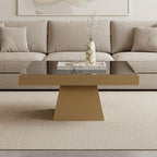Black Tempered Glass Coffee Table with Gold Square Finish Stainless Steel Base | Carlox