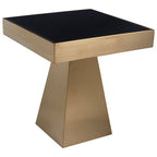 Gold Square Finish Frame Side Table with Black Tempered Glass Top | Carlox