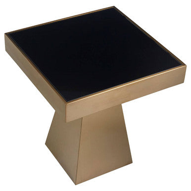 Gold Square Finish Frame Side Table with Black Tempered Glass Top | Carlox