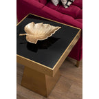 Gold Square Finish Frame Side Table with Black Tempered Glass Top | Carlox