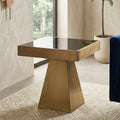 Gold Square Finish Frame Side Table with Black Tempered Glass Top | Carlox