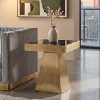 Gold Square Finish Frame Side Table with Black Tempered Glass Top | Carlox