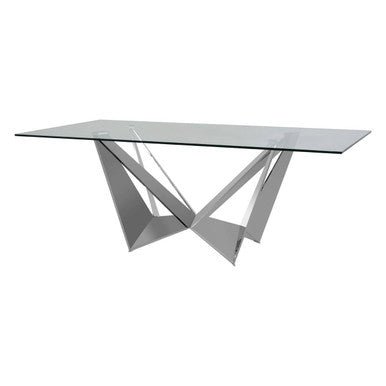 Silver Tempered Glass Top Dining Table with Silver Chrome Legs | Carlox