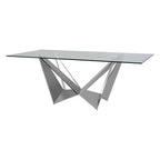 Silver Tempered Glass Top Dining Table with Silver Chrome Legs | Carlox