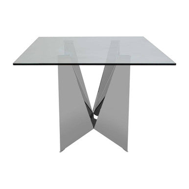 Silver Tempered Glass Top Dining Table with Silver Chrome Legs | Carlox