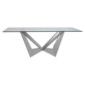 Silver Tempered Glass Top Dining Table with Silver Chrome Legs | Carlox