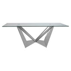 Silver Tempered Glass Top Dining Table with Silver Chrome Legs | Carlox