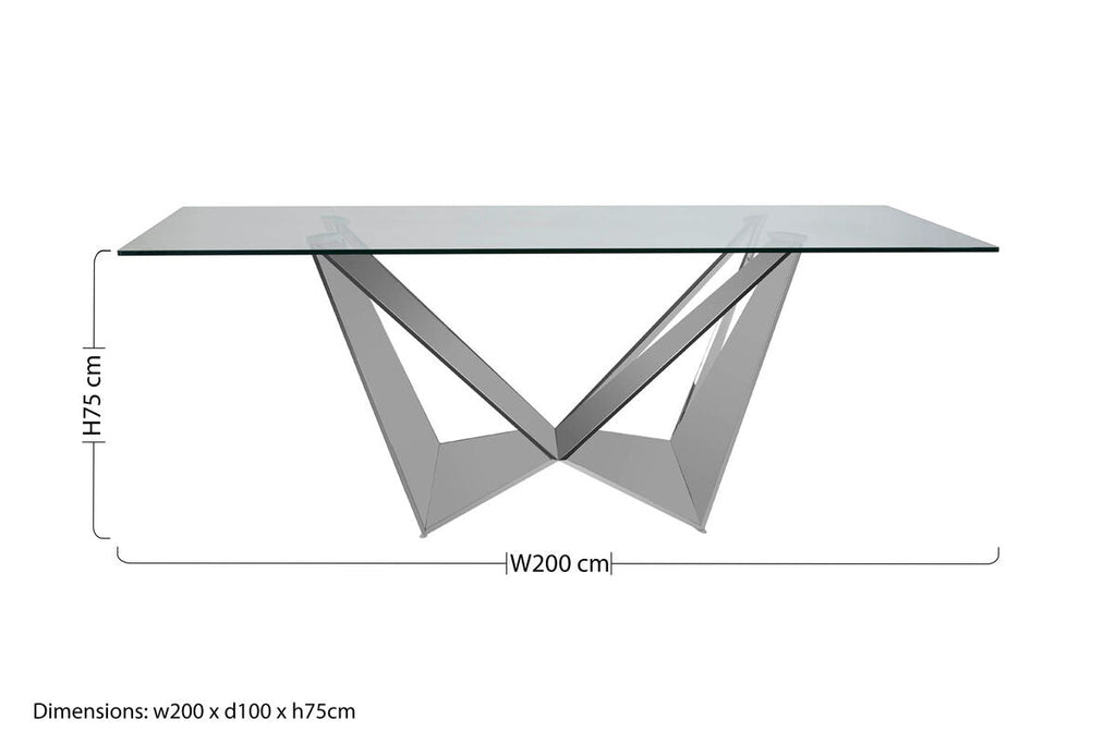 Silver Tempered Glass Top Dining Table with Silver Chrome Legs | Carlox