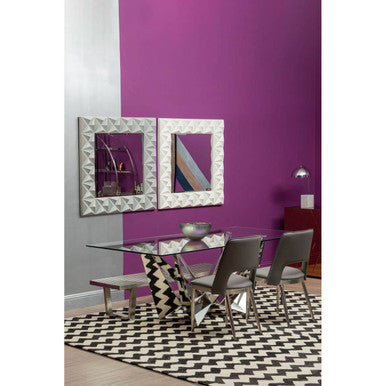 Silver Tempered Glass Top Dining Table with Silver Chrome Legs | Carlox