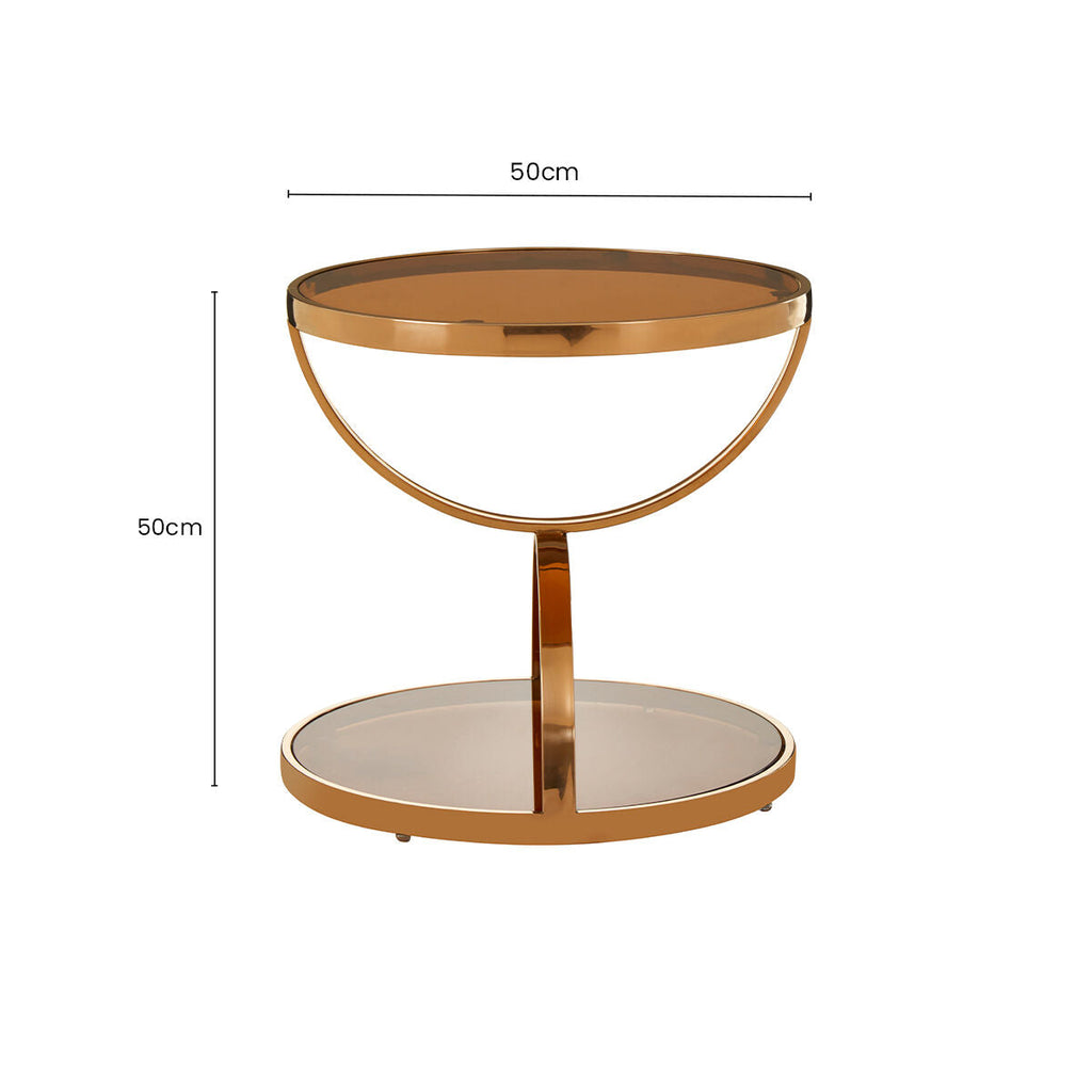 Glass Round Side Table with Gold Rose Finish | Tula