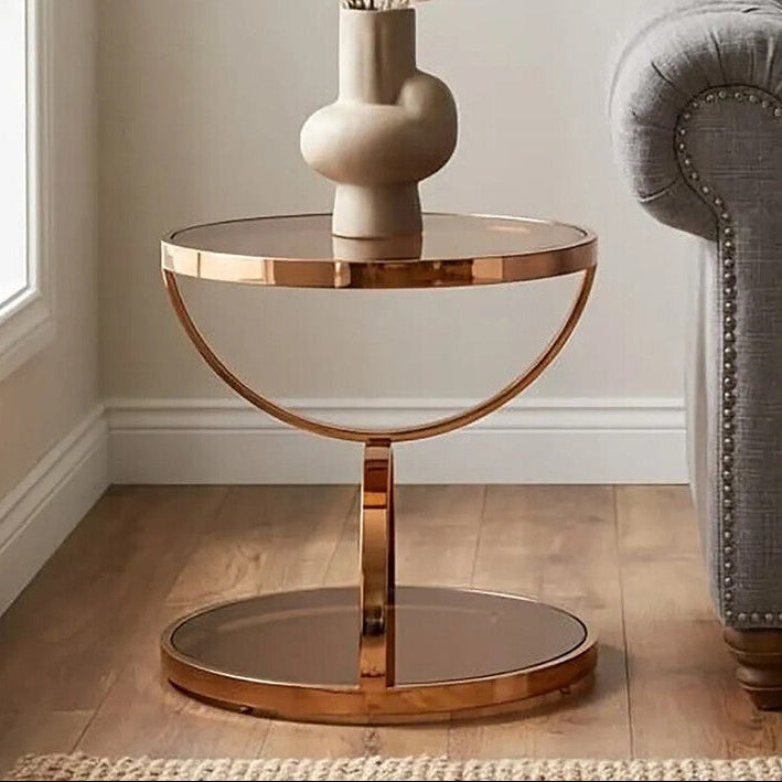 Glass Round Side Table with Gold Rose Finish | Tula