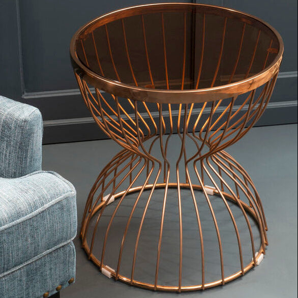 Gold Round Hourglass Base Side Table with Glass Top | Tula