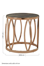 Gold Marble Top Round Side Table with Rose Gold Finish Leaf Base | Tula