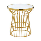 Gold Finish Corset Base Side Table with White Glass Top | Tula