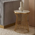 Gold Finish Corset Base Side Table with White Glass Top | Tula
