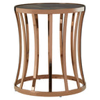 Black Marble Top Round Side Table with Gold Rose Finish Base | Tula