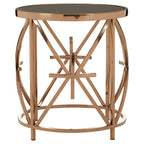 Black Glass Top Round Side Table with Rose Gold Star Stainless Steel Frame | Tula