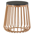 Black Marble Top Round Side Table with Gold Cage Design Metal Base | Tula