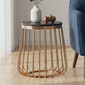 Black Marble Top Round Side Table with Gold Cage Design Metal Base | Tula