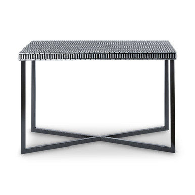 Black Shell Tiles Inlay Top Console Table with Black Metal Base, Bria