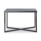 Black Shell Tiles Inlay Top Console Table with Black Metal Base, Bria