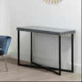 Black Shell Tiles Inlay Top Console Table with Black Metal Base, Bria