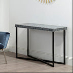 Black Shell Tiles Inlay Top Console Table with Black Metal Base, Bria