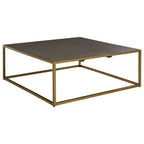 Textured Shahgreen Top and Gold Finish Square Coffee Table | Kempton