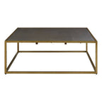 Textured Shahgreen Top and Gold Finish Square Coffee Table | Kempton