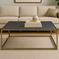 Textured Shahgreen Top and Gold Finish Square Coffee Table | Kempton